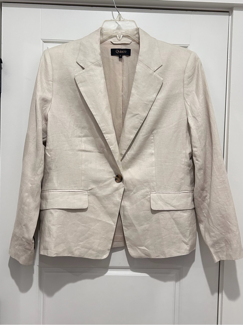 Quince NWOT Women's Light Beige Single-Button European Linen Structured Blazer